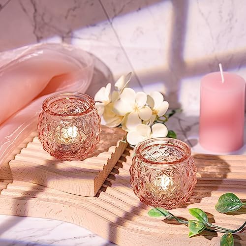 DARJEN 24 Pcs Pink Votive Candle Holders Round Glass Candle Holders Bulk - Image 6