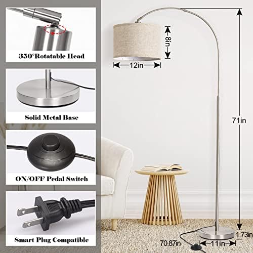 Silver Floor Lamp, Arc Floor Lamp with Adjustable Head and Pedal Switch - Image 2