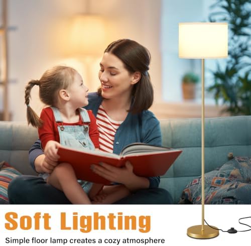 Ambimall 60'' Modern Floor Lamp with Shade, Tall Lamps for Living Room, Bedroom, Office, Dining Room, White Shade with Gold Pole(Without Bulb) - Image 5