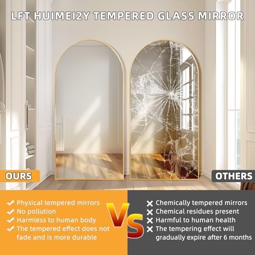 LFT HUIMEI2Y 76.4"x37" Arch Full Length Mirror, Gold Floor Mirror - Image 4