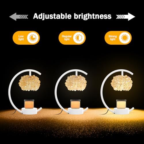 Yeuslor White Candle Warmer Lamp for Jar Candles with Adjustable Brightness＆Timer，Handcrafted Crystal＆Wooden Base,Candle Lamp Luxurious Design+2Bulbs,Home Decoration Electric Candle lamp(C-Shaped) - Image 4