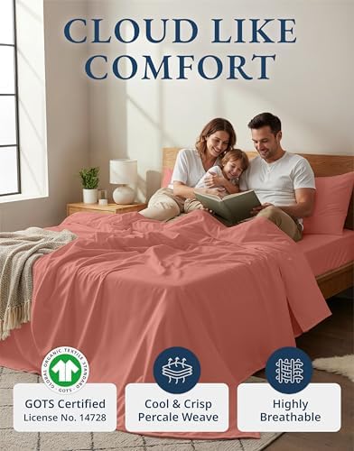 LANE LINEN Queen Size Bed Sheet Set 100% Organic Cotton Soft - Rose Dawn - Image 2