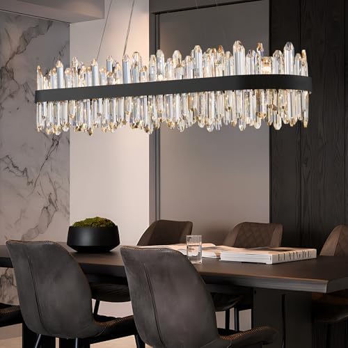 Black Oval Crystal Chandelier L45.3 inch, 24-Lights Chandeliers Modern Crystal Chandelier Pendant Light Fixture G9 Lights Pendant Ceiling Light for Dining Living Room Kitchen Island - Image 4
