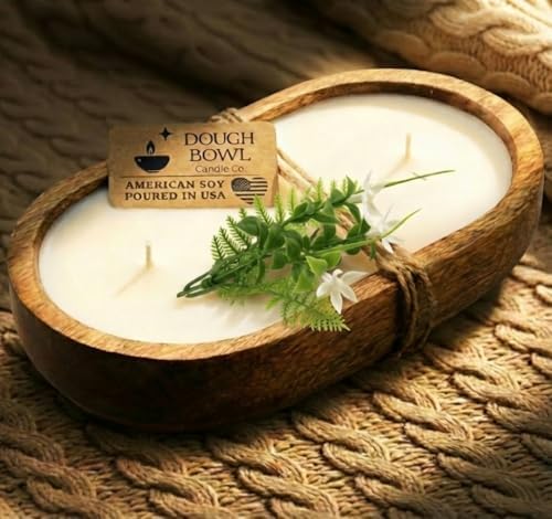 Dough Bowl Candle Co. Jasmine Candle for Women or Men - 10x6 3 Wick Scented Candles for Home, Mango Wood Large Luxury Soy Candles with Scented Wax, Long Burning 40H Burn Time for Spring or Summer by Dough+Bowl+Candle+Company