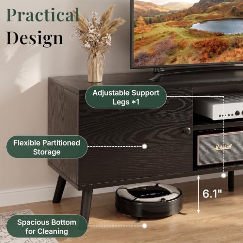 TV Stand for 55 60 inch TV, Modern Mid Century Entertainment Center with Storage, Wooden Media Console Table with 2 Cabinets for Living Room Bedroom, Black - Image 6