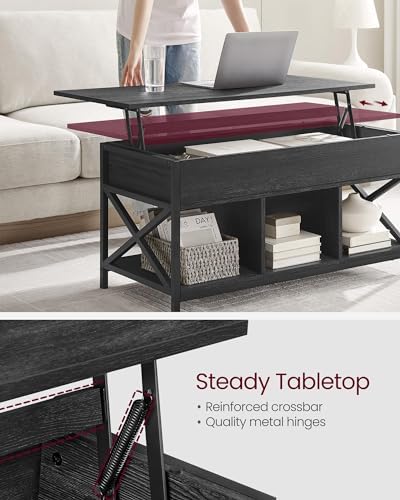 VASAGLE Lift Top Coffee Table with Storage Shelf, 3 Compartments - Image 5