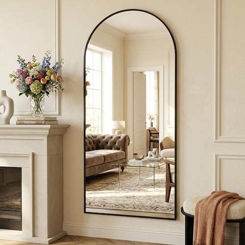Suidia 71"x32" Arched Full Length Mirror with Stand, Black Floor Mirror - Image 3