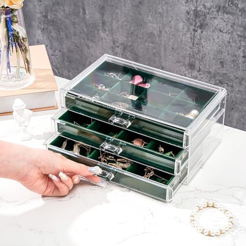 ProCase Earring Holder Organizer Jewelry Box with 3 Drawers, Emerald - Image 3
