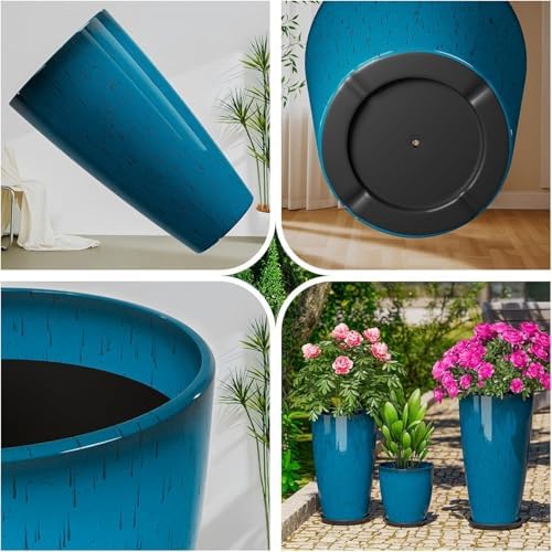 QCQHDU 24,21,11 inch Large Planters with Drainage Hole & Saucer, Set of 3 Plant Pots Tall Planter for Indoor & Outdoor Plants Home Modern Decor - Image 4