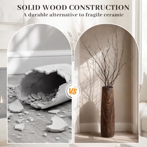 Tall Wooden Floor Vase for Pampas Grass – 22" Decorative Solid Wood Vase - Image 5