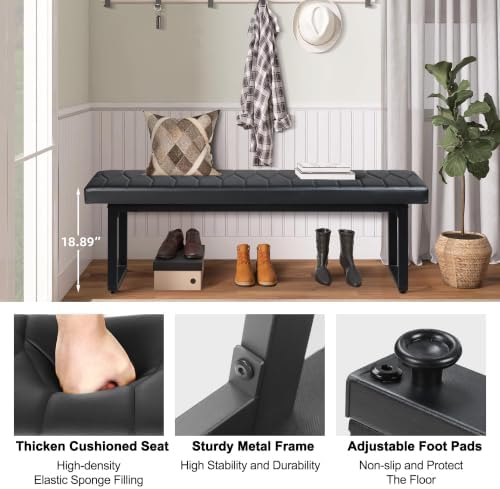 STHOUYN Black Faux Leather Benches Set of 2, 58 Inch Padded Seats - Image 5