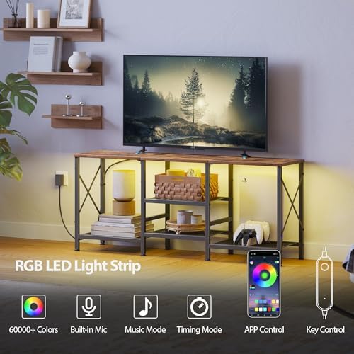 JARHETUN TV Stand with LED Lights for 55 Inch TV, Entertainment Center with 3-Tier Open Shelves, TV Console Table for Living Room, Bedroom, Rustic Brown - Image 4