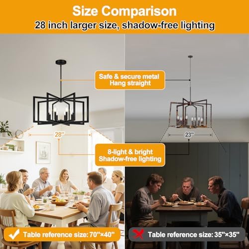 25"-61" Height Adjustable Modern Matte Black Chandelier for Dining Room, No Assembly Required Black Dining Room Light Fixture Over Table, Industrial Metal Pendant Lights Fixture for Kitchen Island - Image 5