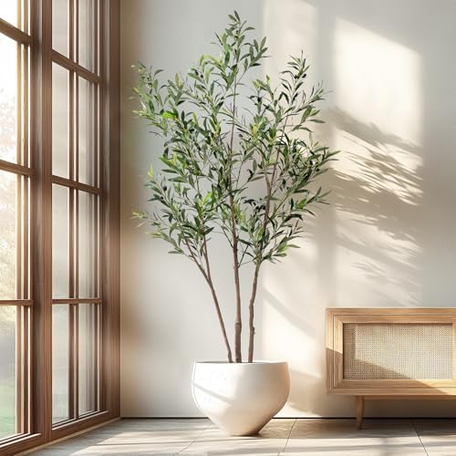 Erimda 6FT Artificial Olive Tree Tall Faux Silk Plant Tall Faux Olive Tree with Natural Wood Trunk & Lifelike Fruits Fake Potted Tree or Home Office Decor by BringNatureToYourHome%EF%BC%81