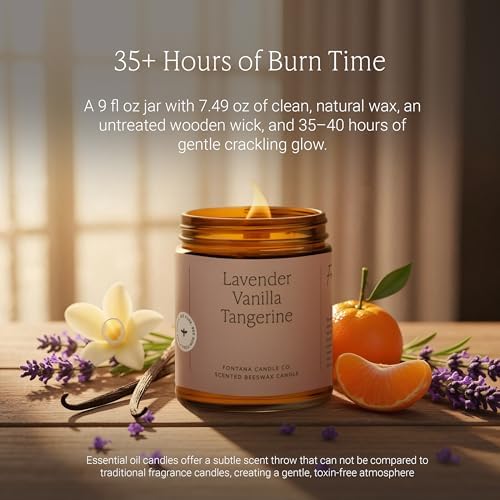 Fontana Candle Co Wood Wick Beeswax Candle, Lavender Vanilla Tangerine - Image 3