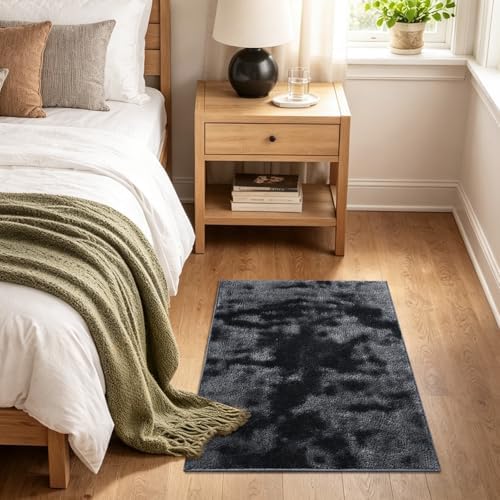 2x3 Tie-dye Dark Grey Area Rug Washable Non-Slip for Entryway Front Door - Image 3