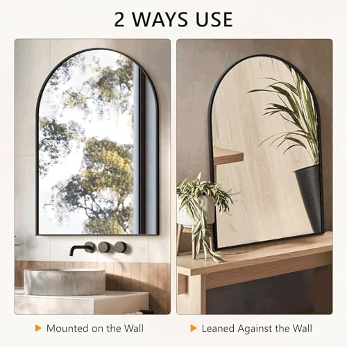 Arched Bathroom Mirror for Wall, 38" x 26" Metal Frame Vanity Mirror, Black - Image 5