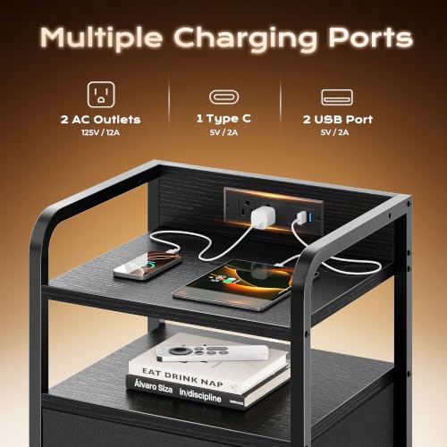 Huuger Nightstands Set of 2, Night Stand with LED Lights, Charging Station - Image 5