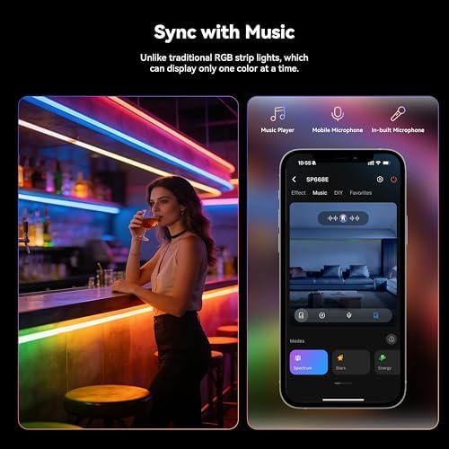 MIWISE 5V USB COB LED Strip Lights,RGB Smart IC LED Strip with App Control,Bluetooth Addressable Music Sync Color Changing Strip Lights,3M Back-Adhesive for Gaming Room PC Home Decor 6.56ft - Image 4