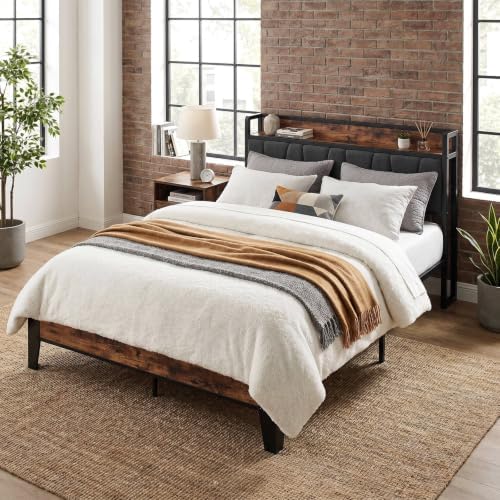 LIKIMIO Full Size Bed Frame with Storage Headboard and Charging Station - Image 3