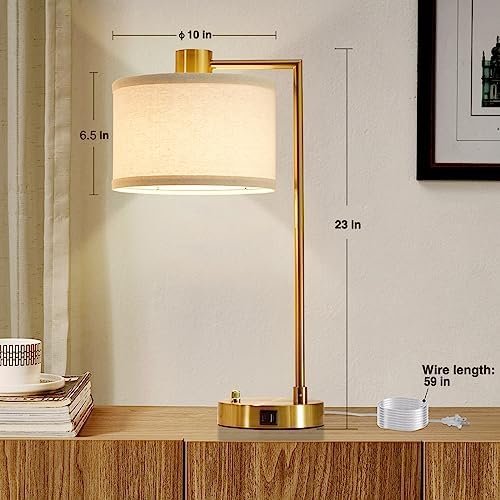 Gold Table Lamp Set of 2, Dimmable Bedside Lamps for Night Stands, USB A+C - Image 3