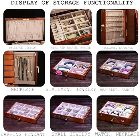 Hand-Painted Solid Wood Jewelry Box for Women, Large Vintage Organizer - Image 4