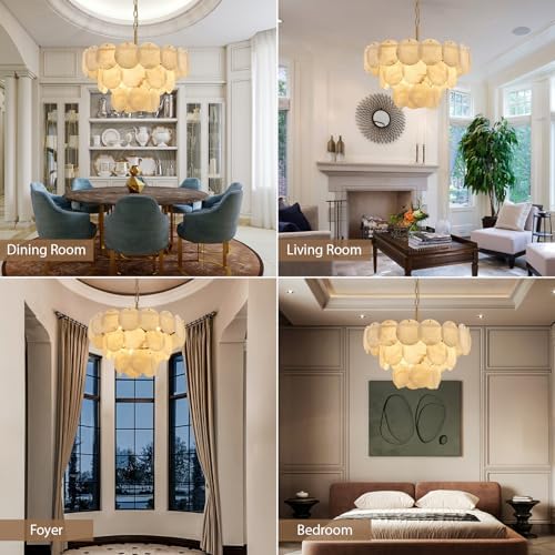 Alabaster Round Chandelier, 26" Natural Spanish Marble Stone Texture Chandeliers, 9-Light Dimmable Alabaster Chandelier, Modern Luxury Lighting for Living Room, Bedroom, Hallway - Image 3