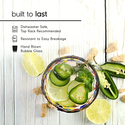 Confetti Rocks 10 oz Tumbler Glasses (set of 6) | Hand Blown Drinking Glasses, Multicolor Mexican Glassware Tumblers for Water, Juice, Margaritas & Cocktails | Lead-free, Toxin-Free - Image 4