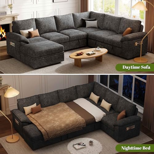 106'' Modular Sectional Sofa with Pull Out Bed, Sleeper Sofa, Dark Gray - Image 4