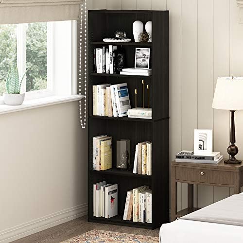Furinno Jaya 5-Tier Book Shelf with Open Shelf Set of 2, Black Espresso - Image 6