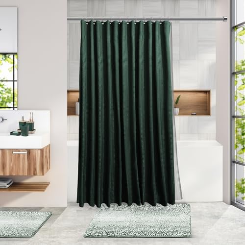 Clara Clark Bathroom Accessories Set - 27PC Bathroom Set with Adhesive Corner Shower Caddy Hanging, Bathroom Sets with Shower Curtain and Rugs, Ombre Green Shower Curtain Set with Bathroom Trash Can - Image 2