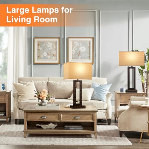 Seealle 22" Tall Living Room Lamps for Night Stands - Touch Bedside Lamp with USB C+A, 3 Way Dimmable Bedroom Lamps for End Tables Set of 2, Modern Night Stand Lamp for Bed Side(Beige&Brown) - Image 4