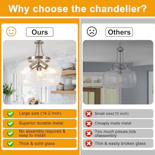 Modern Pendant Lights Kitchen Island, 3-Light Brushed Nickel Pendant Light Fixtures with 14.2" Clear Glass Shade,Industrial Hanging Pendant Lights Fixture for Kitchen Island Dining Room Entryway Foyer - Image 2