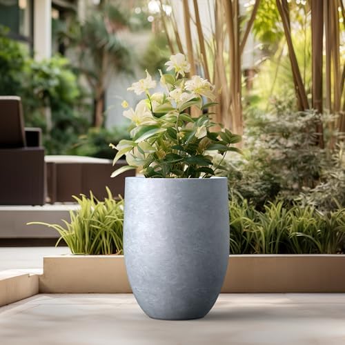 Kante Large Round Bullet Blue Gray Concrete Planter 21.7" Tall, Outdoor - Image 5