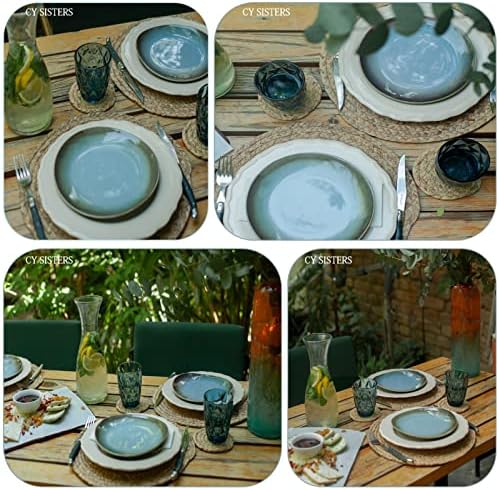 Round Placemats Set of 8 Natural Woven Rattan Placemats, Braided Boho Farmhouse Place Mats Heat Resistant Dining Table Mats Straw Placemat Wicker Outdoor Placemat for Patio Table 13.4'' - Image 3