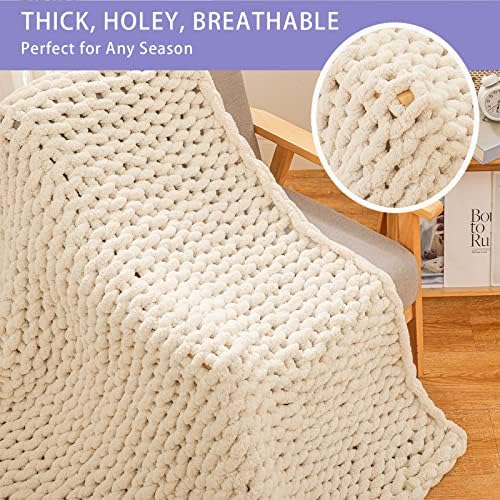 Bigacogo Chunky Knit Throw Blanket for Couch, 60x80 inches, Beige - Image 4