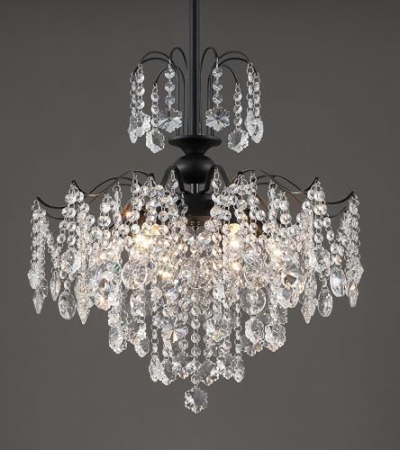 Q&S Crystal Chandelier for Dining Room,Modern Black Crystal Pendant Light,6 Lights for Kitchen Island Entryway Bathroom Office Bar UL Listed by QSLighting