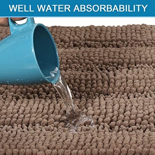 H.VERSAILTEX Bathroom Rugs Bath Rugs for Bathroom Non Slip Bath Mats Extra Thick Chenille Striped Rug 17" x 24" Absorbent Soft Shaggy Washable Dry Fast Bath Mats for Bath Room Floor - Taupe Brown - Image 5