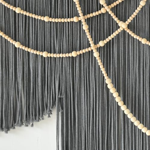 Large Macrame Wall Hanging Grey Boho Wall Art Beaded Decor 57"W*39"L - Image 7