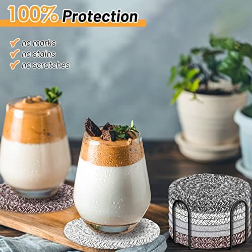 Mckanti 8 Pcs Coasters for Drink with Holder, 4 Colors Absorbent Coasters for Drinks, Minimalist Cotton Woven Coaster Set for Home Decor Tabletop Protection Suitable for Kinds of Cups, 4.3 Inches. - Image 3