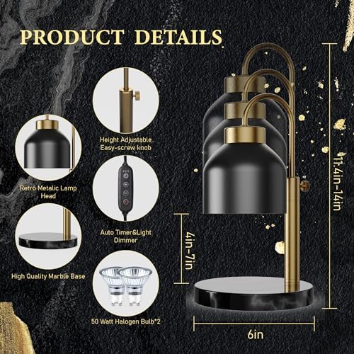 AIKUT Candle Warmer Lamp, with 2 Bulbs,Timer & Dimmer,Compatible with Large Yankee Candle Jars,3 Wick Candles,Height Adjustable Electric Top Melter,110-120v, (Black Marble) - Image 2