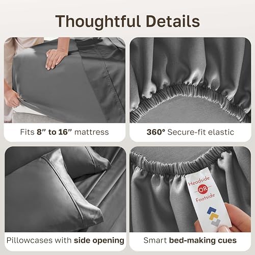 California Design Den Soft 100% Cotton Sateen Hotel Sheets King, 4Pcs, Grey - Image 4