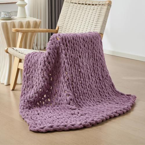 Bigacogo Chunky Knit Throw Blanket for Couch, 40x40 inches, Winter Grape by Bigacogo