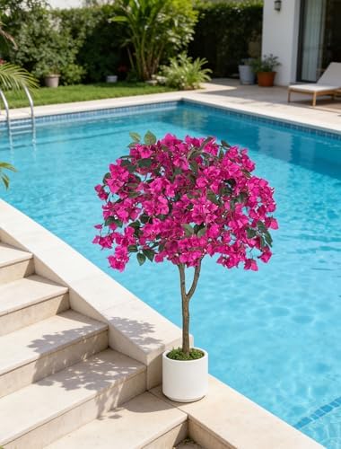 BLOSMON 3.9ft Bougainvillea Artificial Tree for Porch, Set of 2, Hot Pink - Image 5