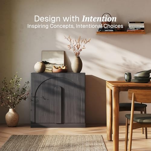 BELLEZE Bijou 31.5" Modern Wood Sideboard Cabinet with Arched Doors - Private Storage Sideboard Console for Entryway & Living Room - Hidden Organization, 70lbs Capacity, Ebony - Image 3