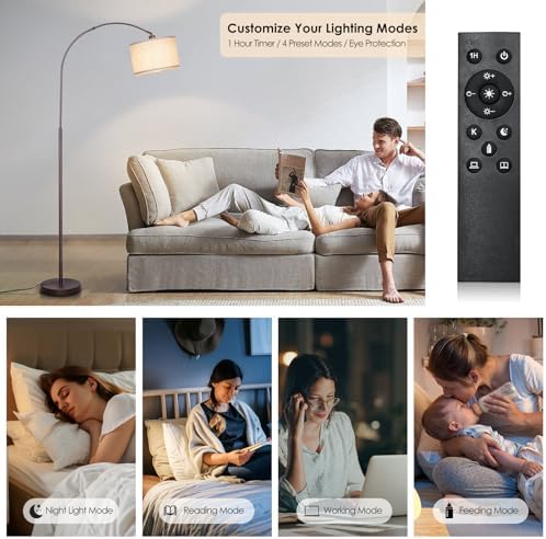 Qingmiao Dimmable Arc Floor Lamp, Remote & Foot Switch, Adjustable Shade - Image 5