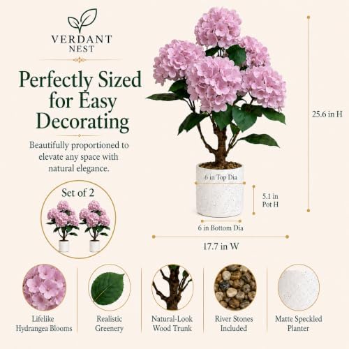 Artificial Hydrangea Trees, 2-Pack, Weighted Pots for Front Porch - Image 2