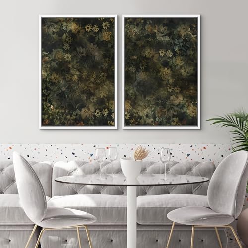 SIGNWIN Framed Canvas Print Wall Art Set Botanical Shadows Dark Floral Illustrations Modern Art Rustic Relax/Calm for Living Room, Bedroom, Office - 16"" x24 x2 White by SIGNWIN
