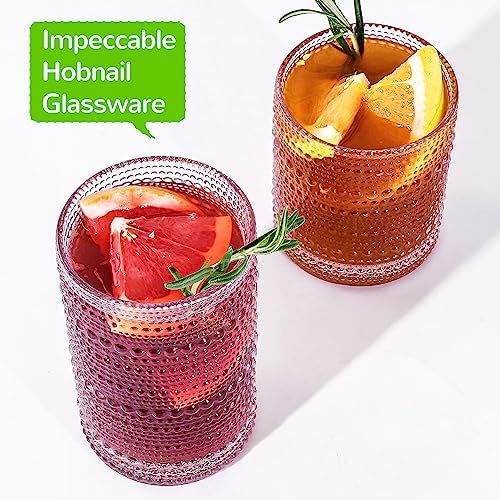 Vintage Hobnail Drinking Glasses Set of 12-14 oz Old Fashioned Water Glass Cups & 11 oz Cocktail Glasses, Aesthetic Kitchen Bar Tumbler Glassware Gifts Sets for Smoothie, Juice, Coffee, Wine - Image 4