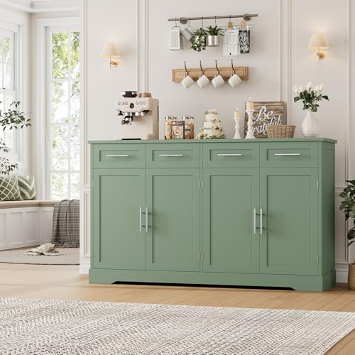 HOSTACK 60" W Sideboard Buffet Cabinet with Storage, Kitchen Cabinet, Green by HOSTACK